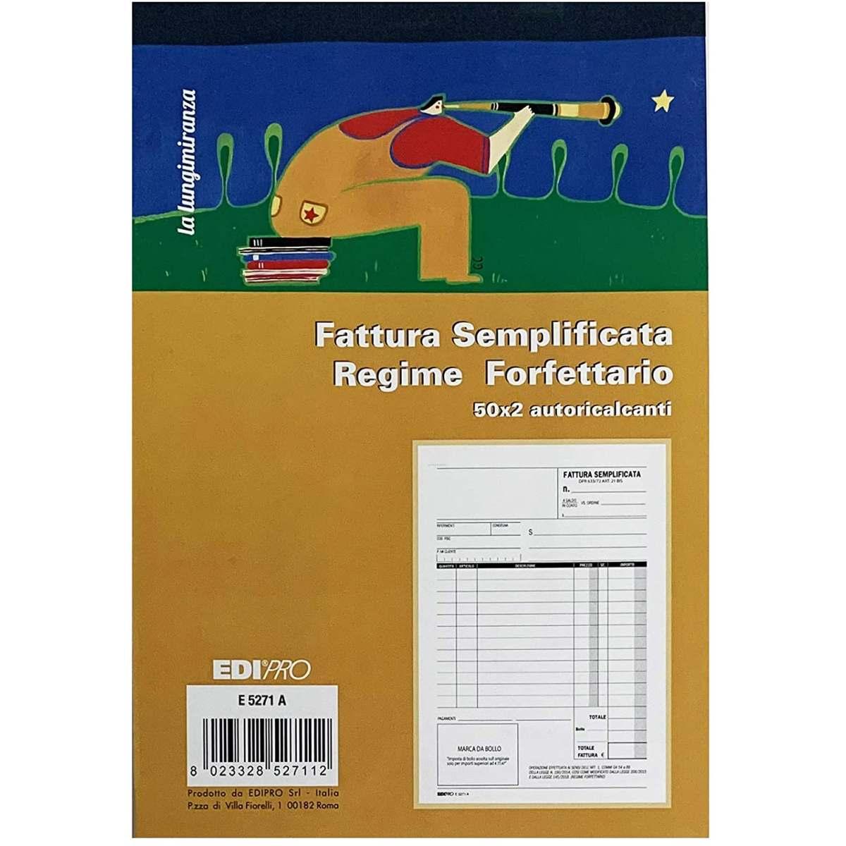 Edipro -  fattura semplificata 50 x 2 autoricalcante - regime forfettario - formato 22 x 14,8 cm