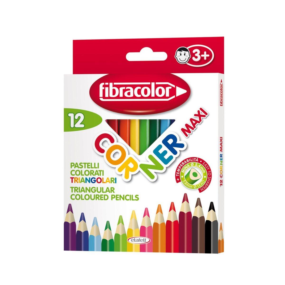 Fibracolor corner maxi - pastelli in legno triangolare - punta grossa - confezione da 12 pz