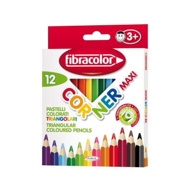 Fibracolor corner maxi - pastelli in legno triangolare - punta grossa - confezione da 12 pz