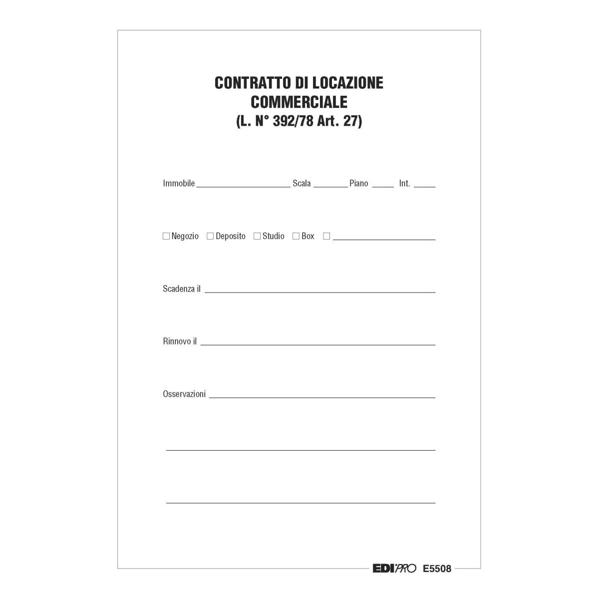 Edipro - contratto affitto commerciale e box - formato 29,7 x 21 cm
