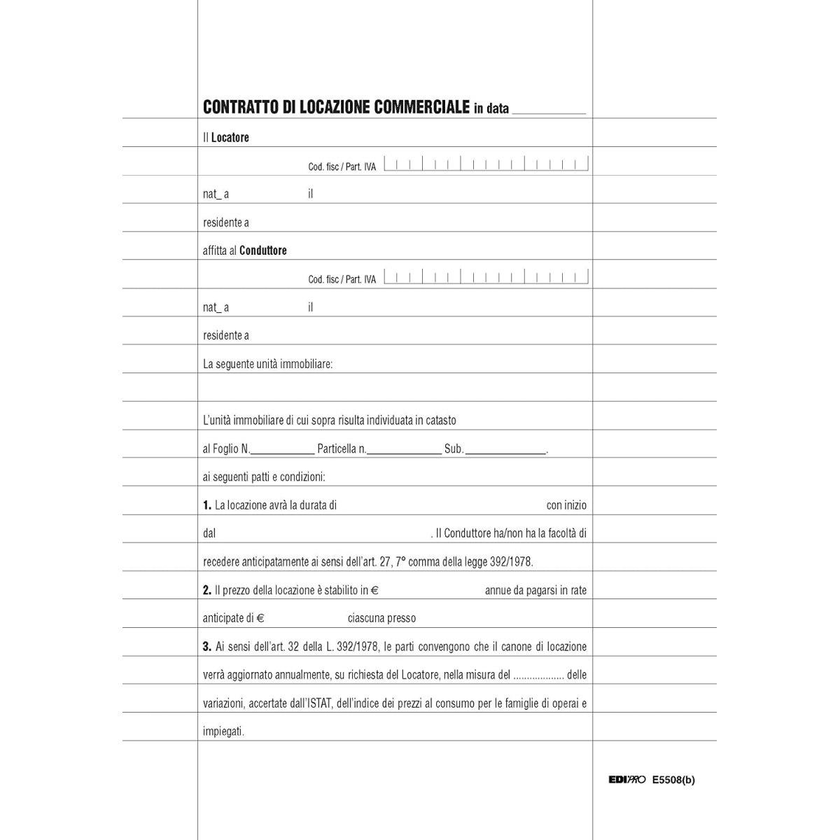 Edipro - contratto affitto commerciale e box - formato 29,7 x 21 cm