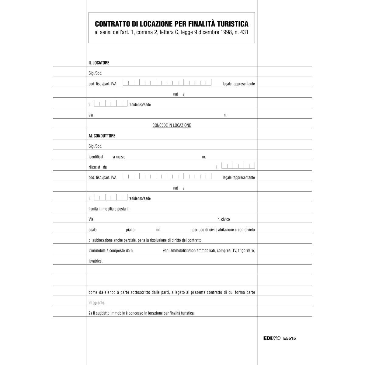 Edipro - contratto locazione uso stagionale - formato 29,7 x 21 cm