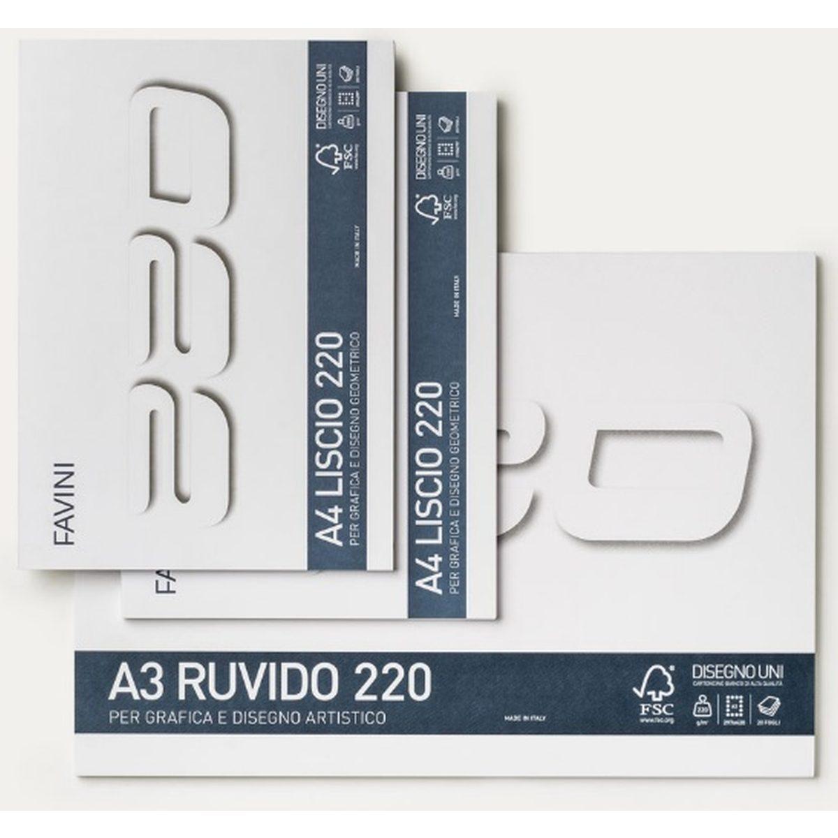 Favini - disegno 220 ruvido - blocco uni a3 - 20 fg - 220 gr