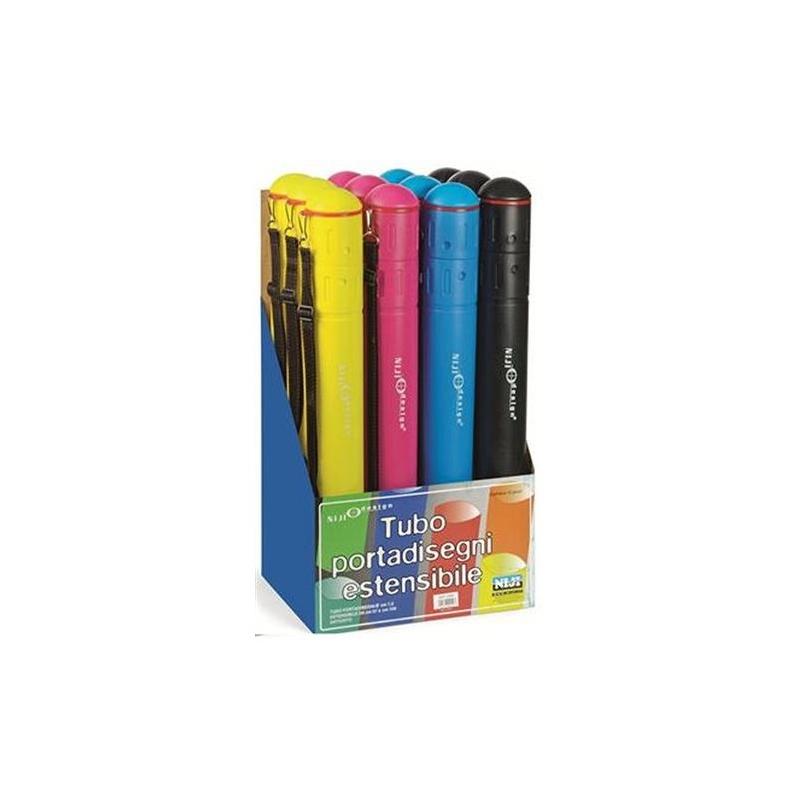 Niji - tubo color portadisegni estensibile - tubo Ø 7,5 x 57 / 90 cm - materiale plastico antiurto - tracolla in tessuto
