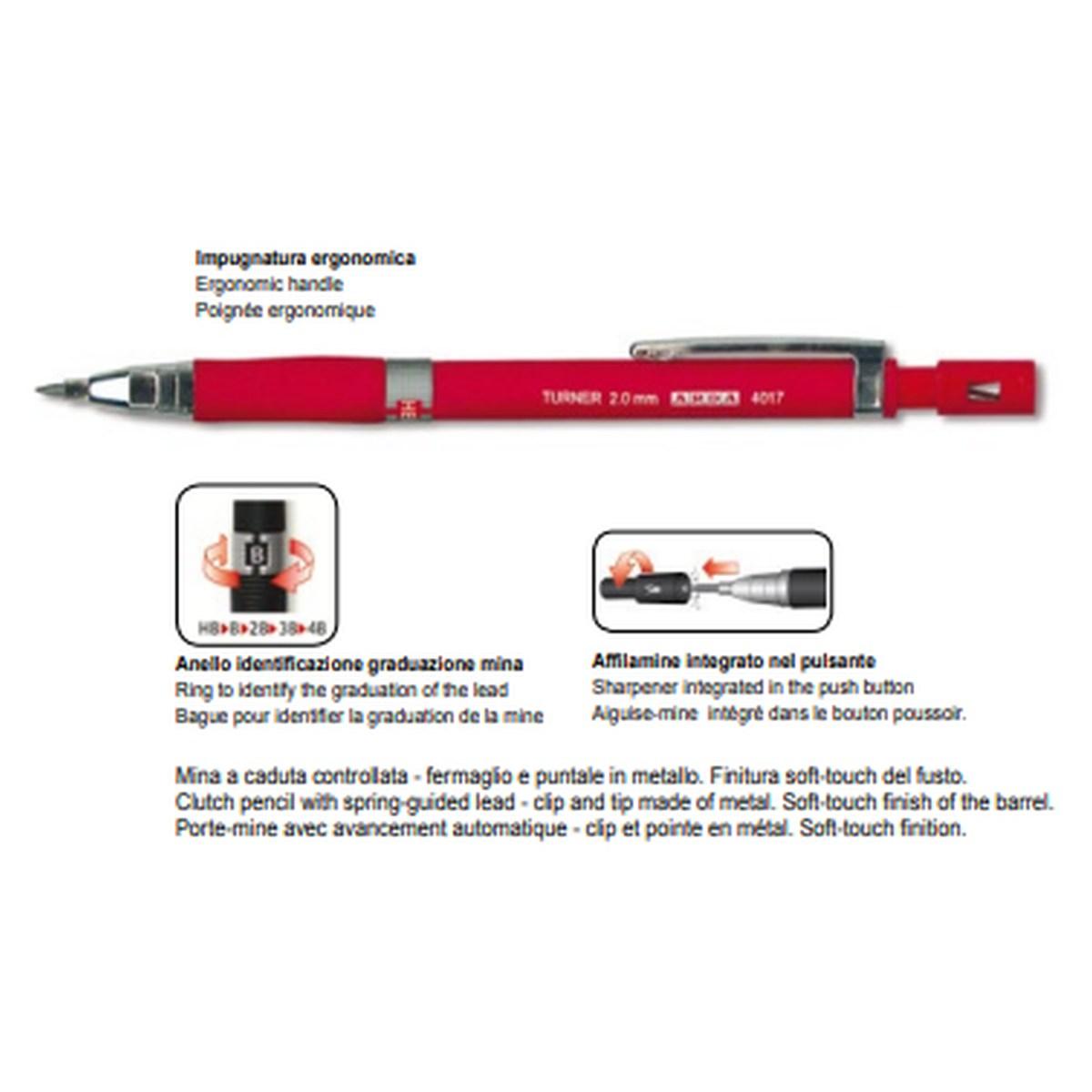 Arda - turner 4017 2.0 mm - portamine soft touch con affilamine incorporato