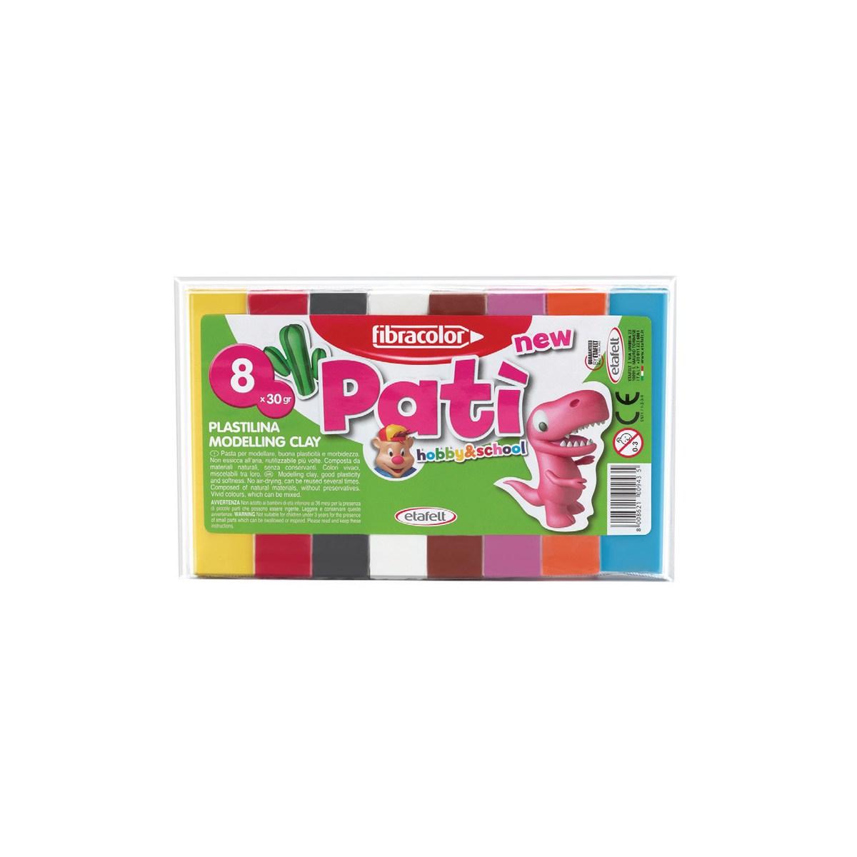Fibracolor pati' - plastilina - confezione da 8 panetti colori assortiti da 30 gr