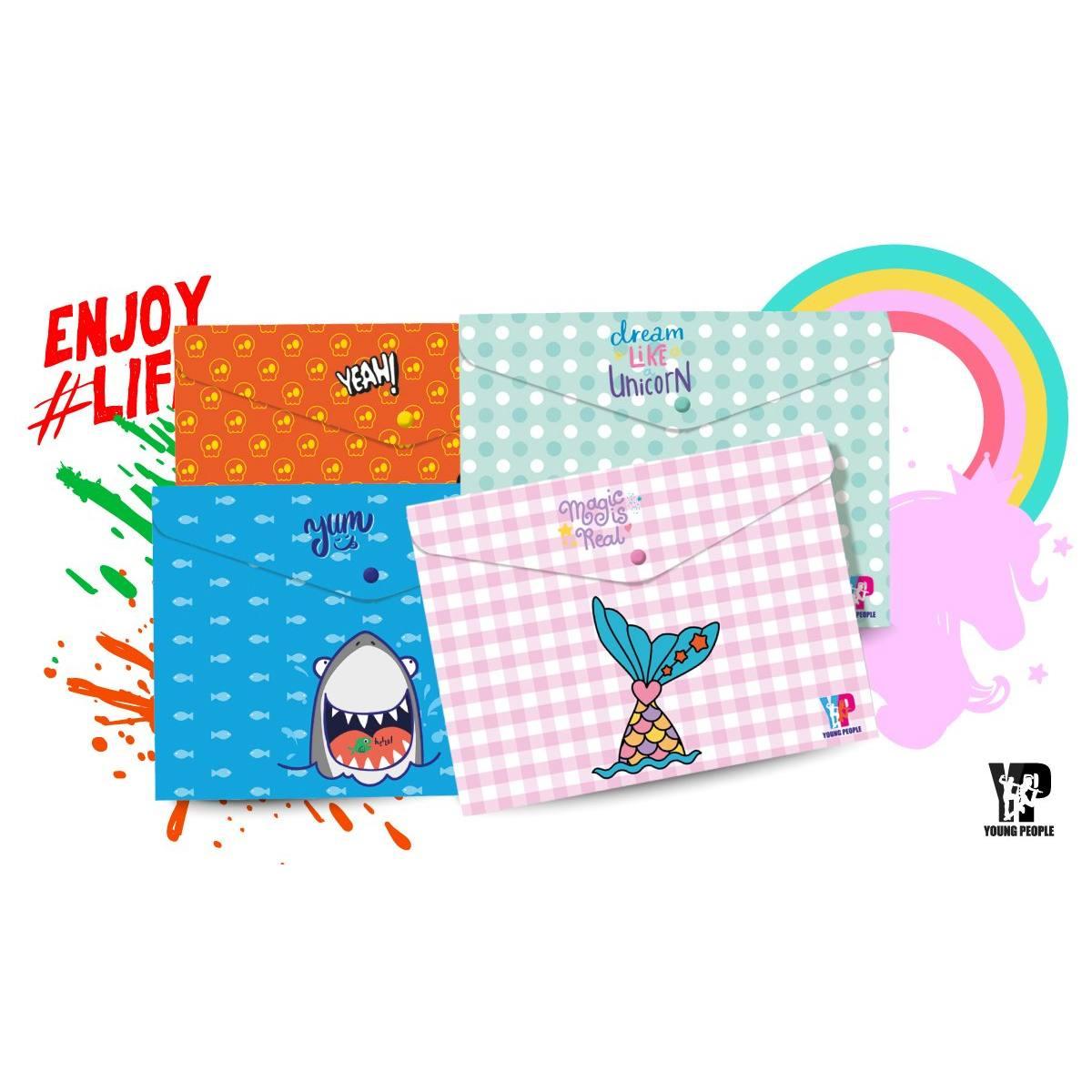 Young people - busta in ppl con bottone formato a4 - grafica mix - boy & girl