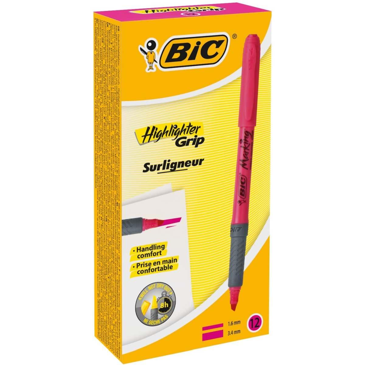 Bic highlighter grip - evidenziatore con inchiostro fluorescente a base d'acqua - punta a scalpello da 1,6 mm per sottolineare e da 3,3 mm per una sottolineatura piÙ ampia