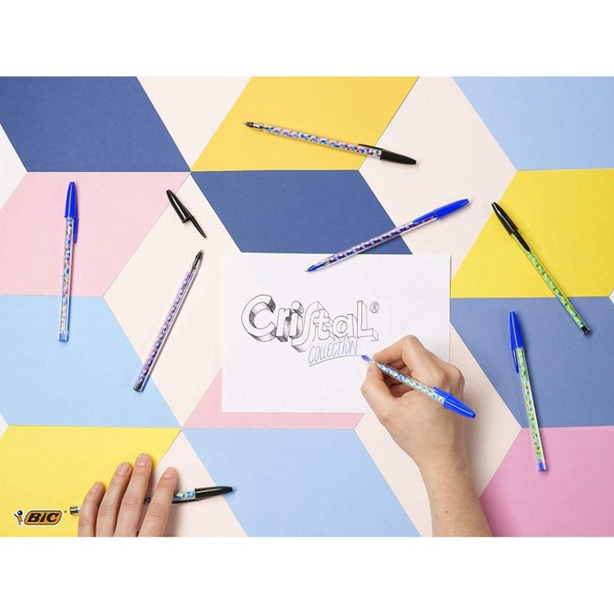 Bic cristal collection - penna a sfera - punta 1 mm - decorata con 4 decori geometrici trendy -