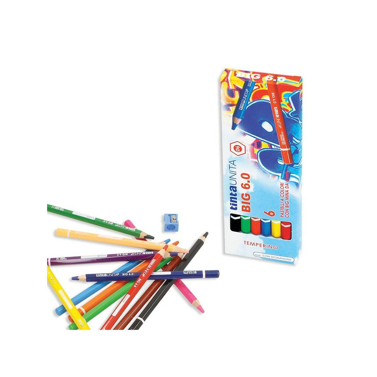 Tintaunita - pastelli colorati big - mina Ø 6 mm - temperino incluso - 6 pz