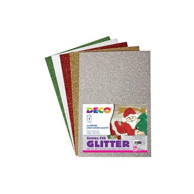 Deco - gomma crepp glitter - busta 5 fogli da 20 x 30 cm - assortimento natale