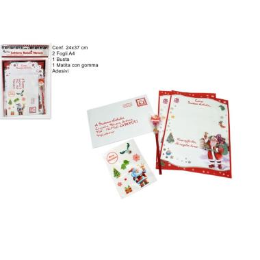 Lettera babbo natale con busta, adesivi e matita con top gomma