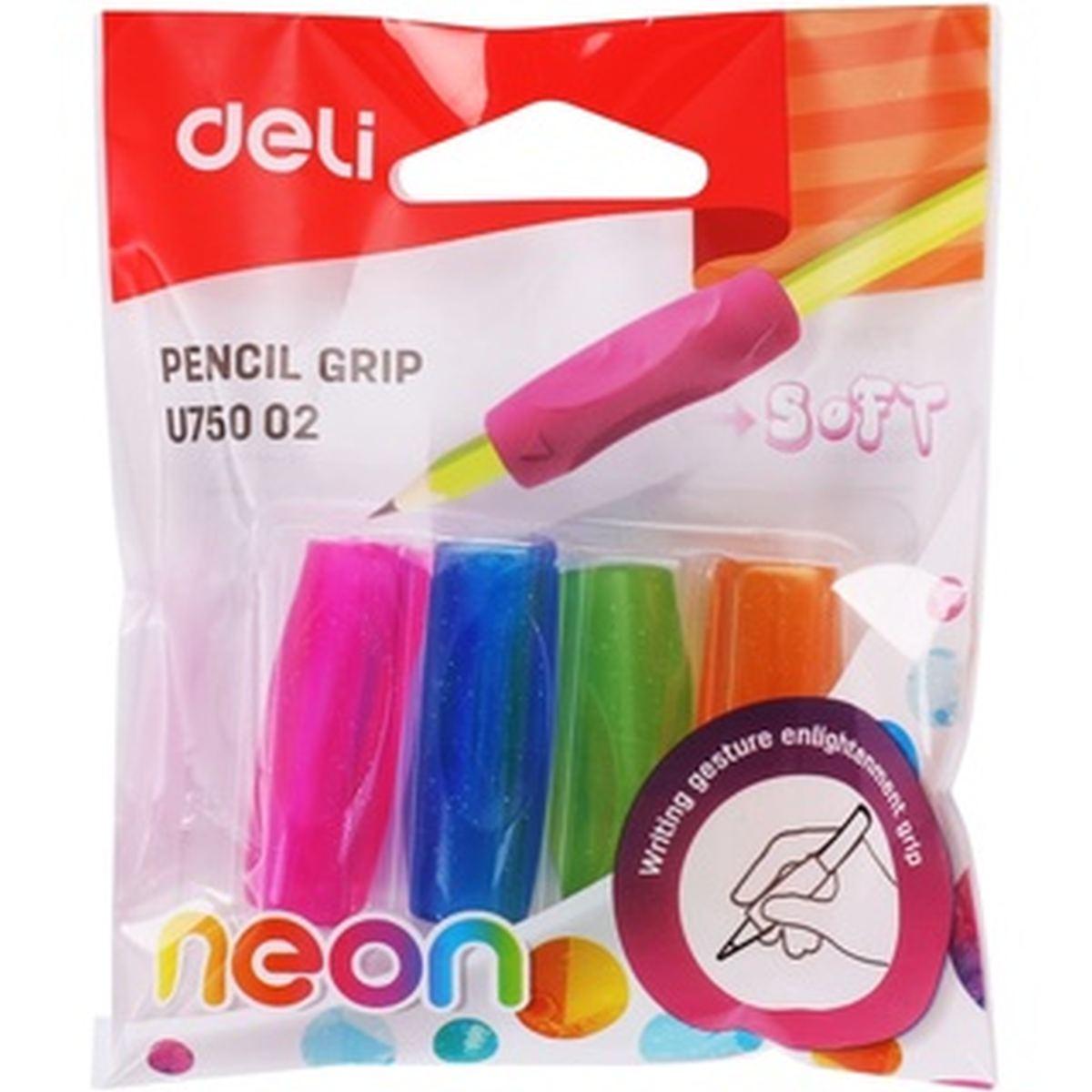 Deli - pencil grip - 4 grip per matite 12 x 12 x 39 mm - colori assortiti