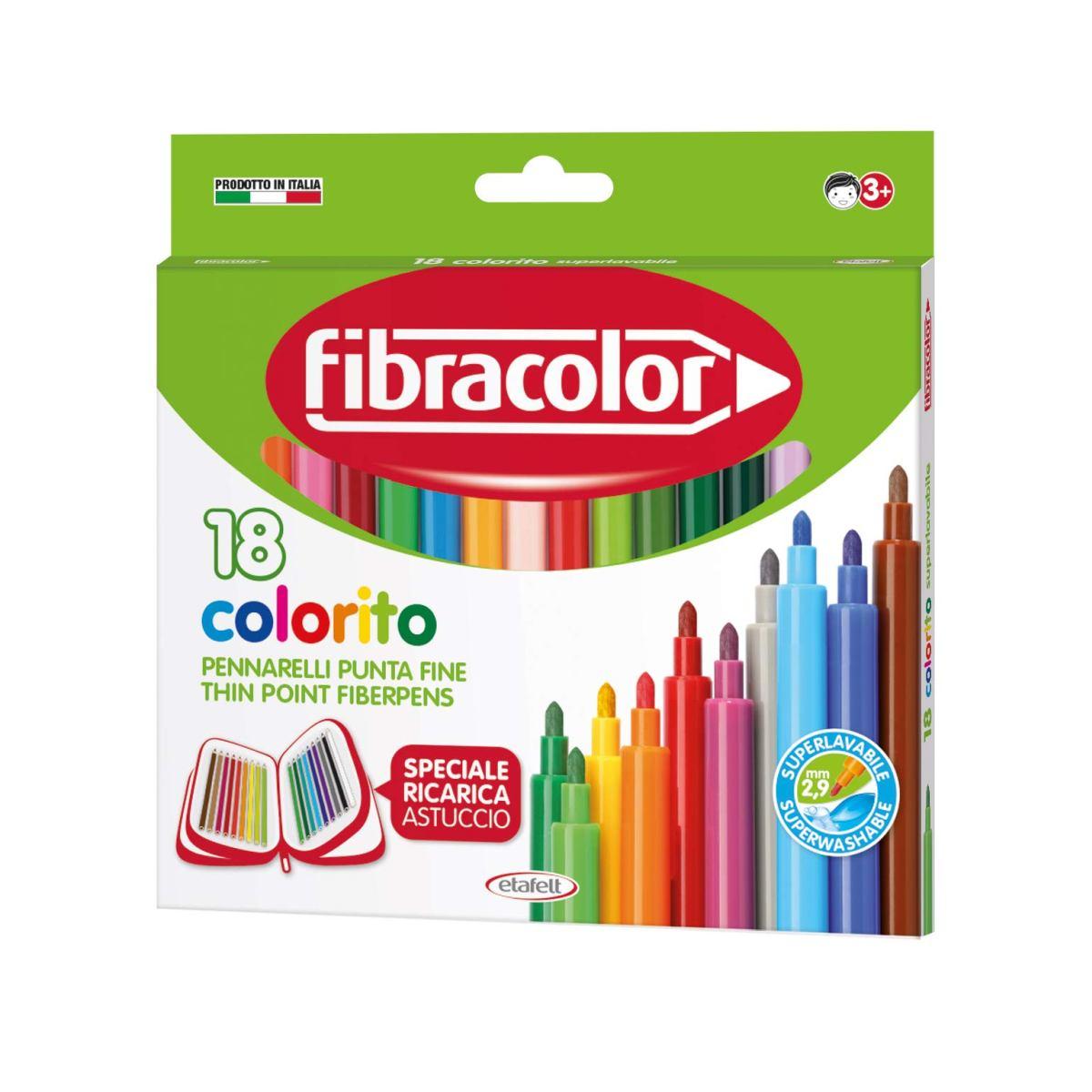 Fibracolor colorito - pennarelli punta fine - confezione da 18 pz - speciale ricarica astuccio