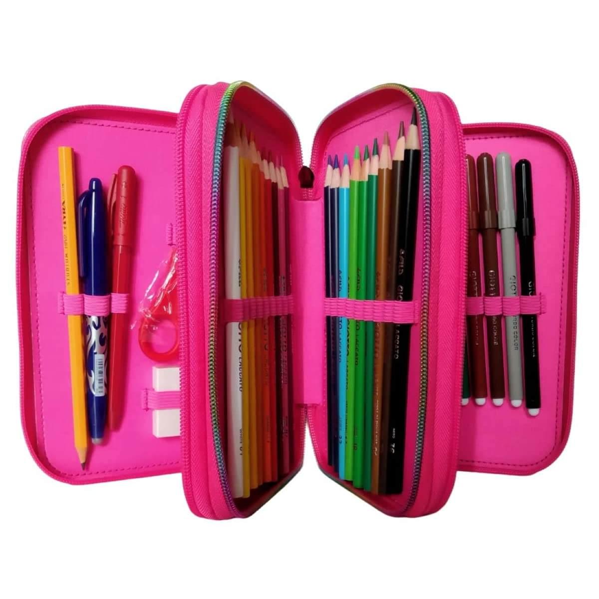 Astuccio corredo scuola 3 zip rainbow high con penna frixion