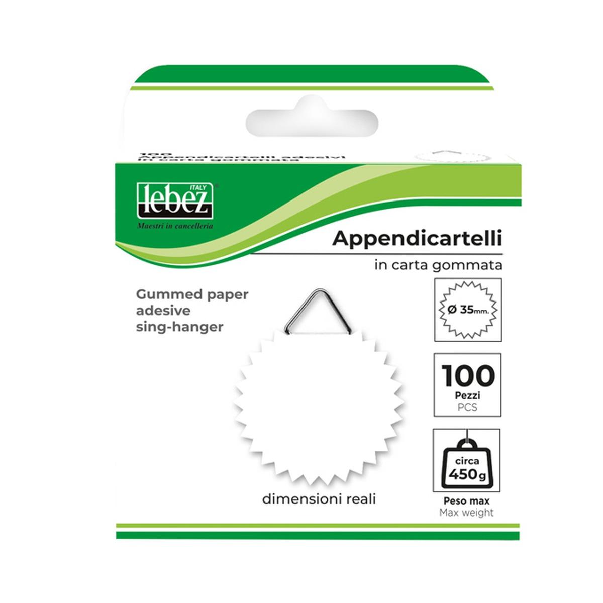 Lebez - appendicartelli adesivi - 2 cm - carta gommata - bianco - conf. 100 pezzi