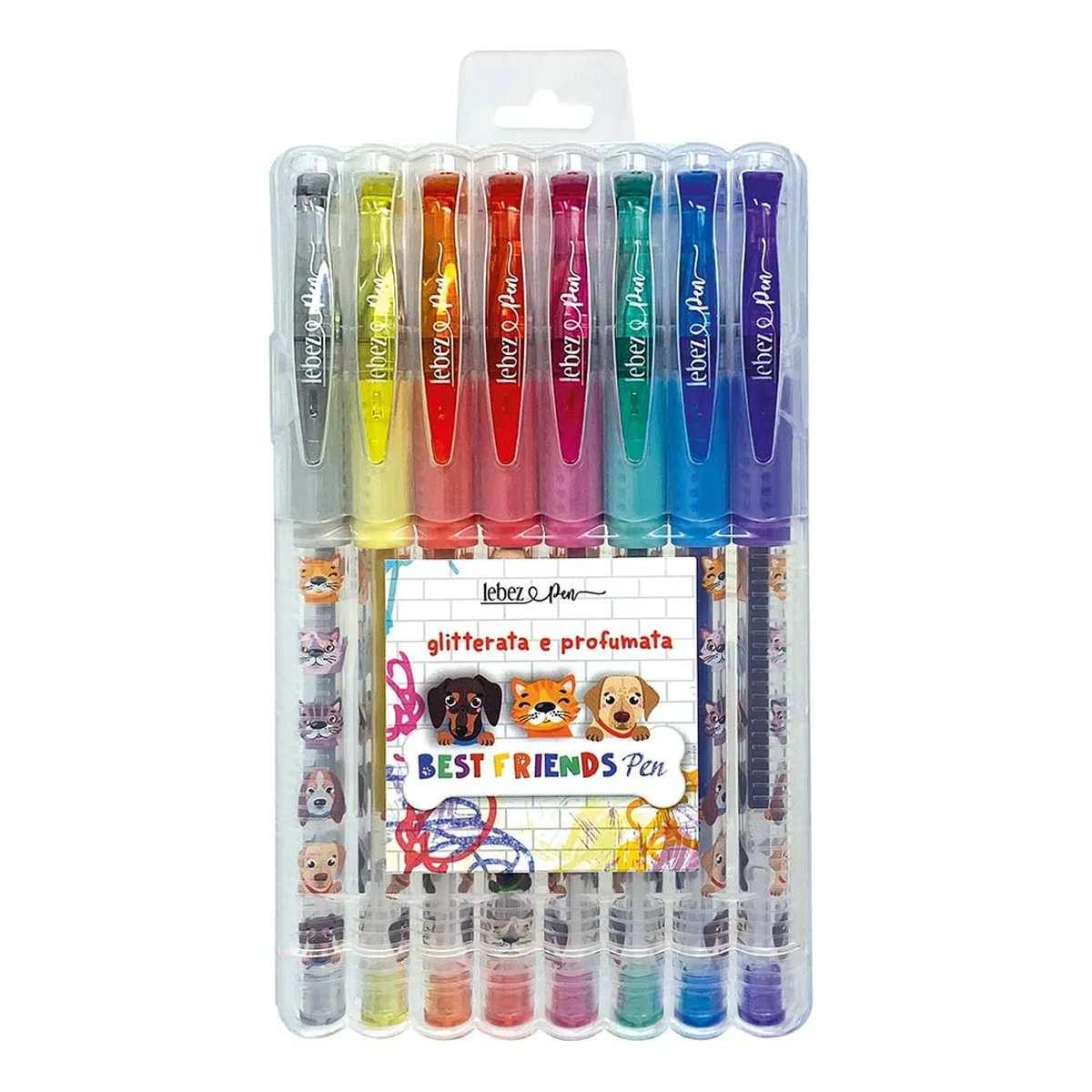 Lebez penna gel fantasy con inchiostro glitterato e profumato - set appendibile da 8 pezzi