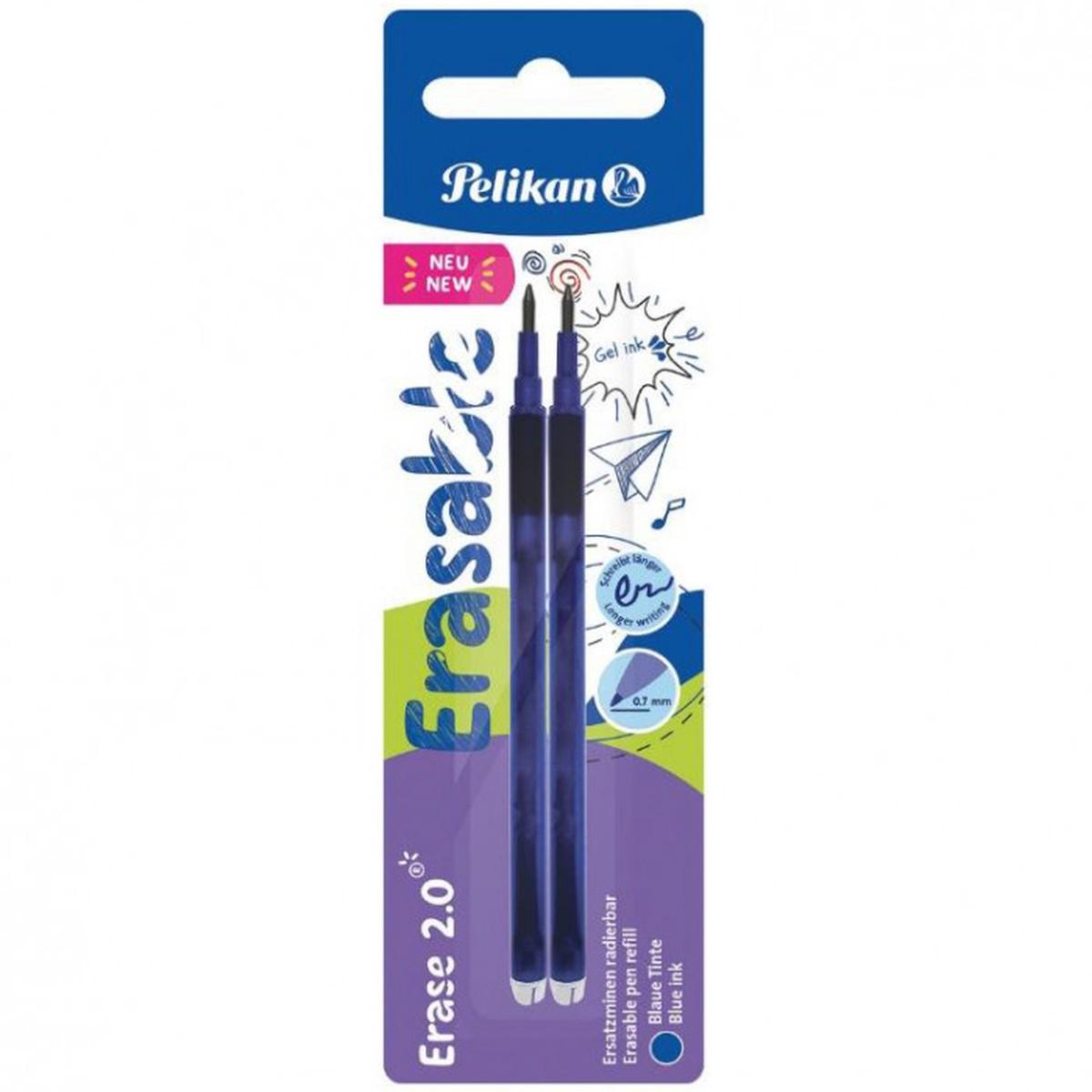 Pelikan erase 2.0 - refill per penna roller cancellabile ergonomica - blister 2 pz - punta m indeformabile