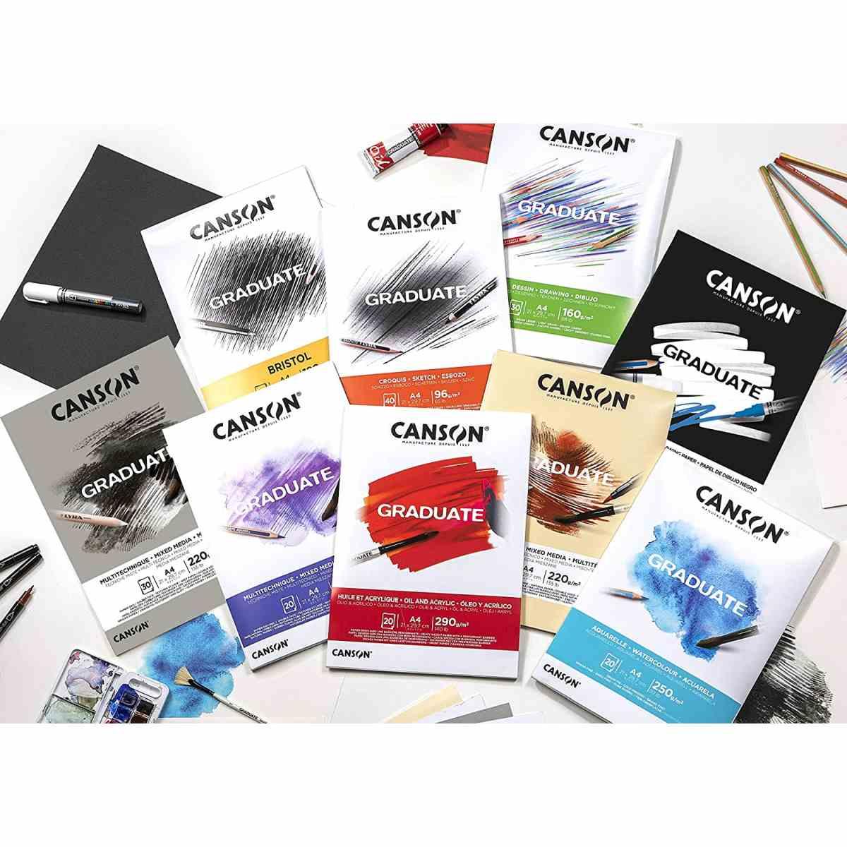 Canson graduate - blocco per acquarello - grana fine - formato a4 (212 x 297 mm) - 20 fogli - 250 gr/mq