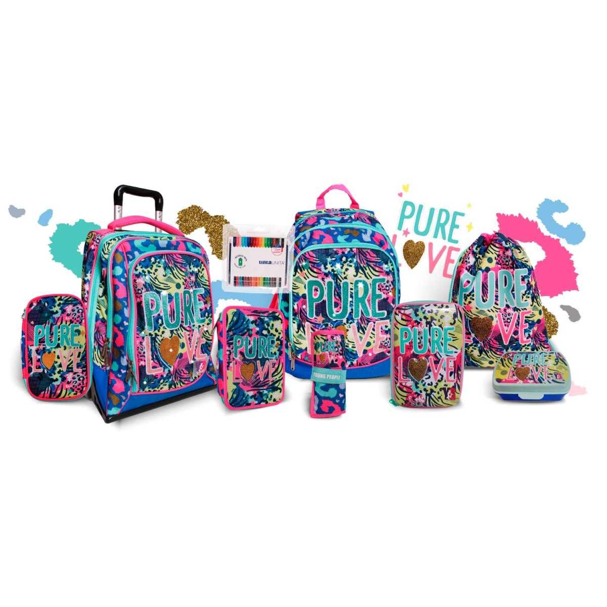Young people - zaino linea dream pure love + luci + omaggio: ricarica astuccio tinta unita 18 + 18