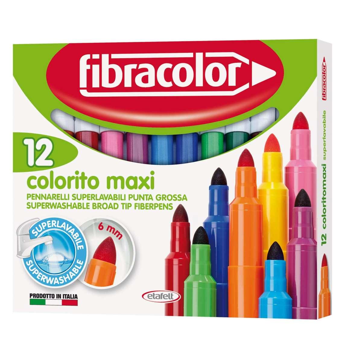 Fibracolor 12 pennarelli punta grossa colorito maxi