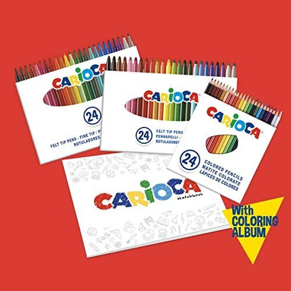 Carioca astuccio xxl pastel - astuccio grande a tracolla con matite colorate e pennarelli -  astuccio 2 zip con album da colorare - 73 pezzi