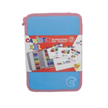 Carioca astuccio xxl pastel - astuccio grande a tracolla con matite colorate e pennarelli -  astuccio 2 zip con album da colorare - 73 pezzi