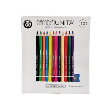 Tintaunita - pastelli colorati big - mina Ø 6 mm - temperino incluso - 12 pz