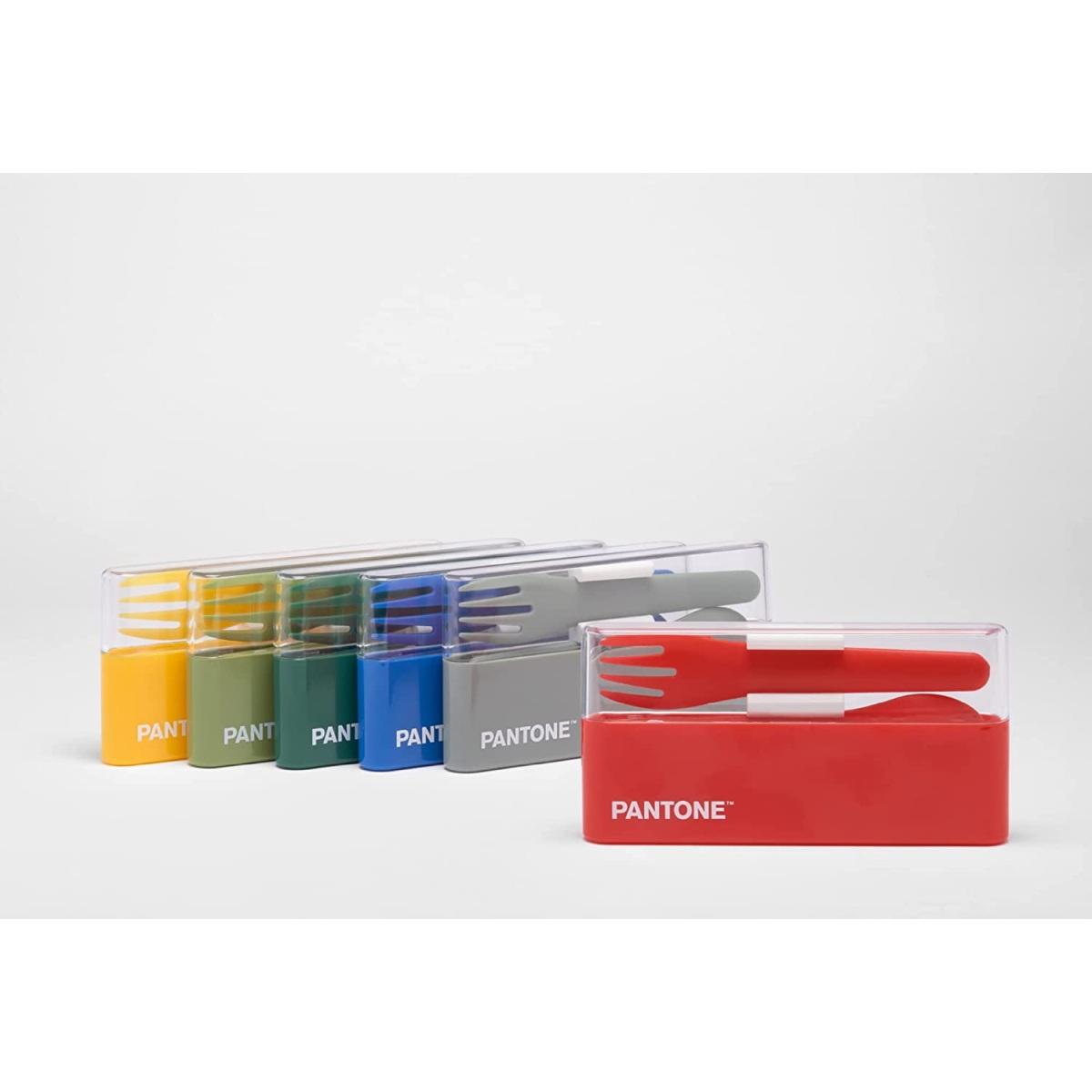 Pantone - set di posate da viaggio (forchetta - cucchiaio - coltello) con pratica custodia rigida