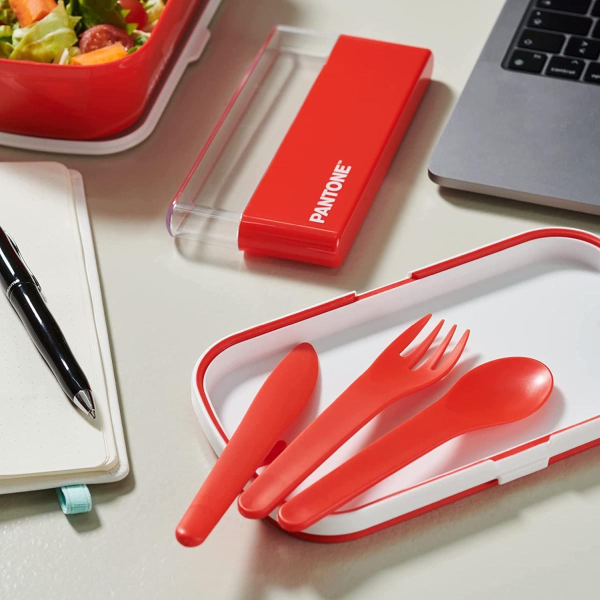 Pantone - set di posate da viaggio (forchetta - cucchiaio - coltello) con pratica custodia rigida