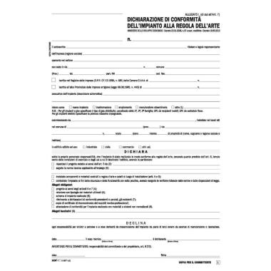 Edipro - dichiarazione conformitÀ impianto (allegato i) imprese installatrici 5 copie snap - 29,7×21 cm - blister da 100 pz