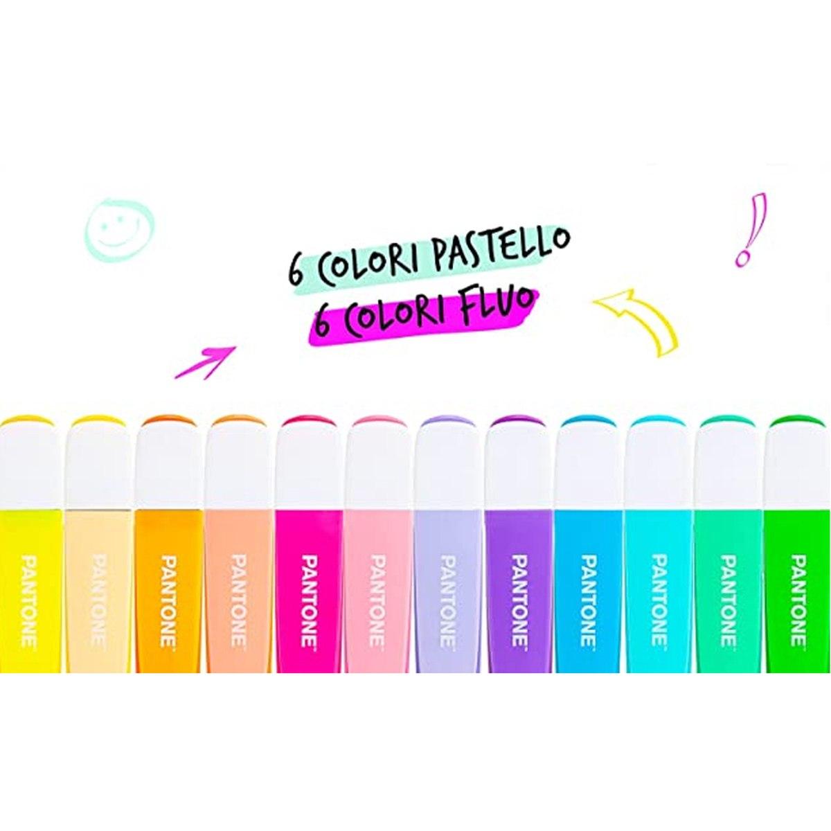 Pantone - desk set 12 evidenziatori - 6 colori fluo e 6 colori pastello