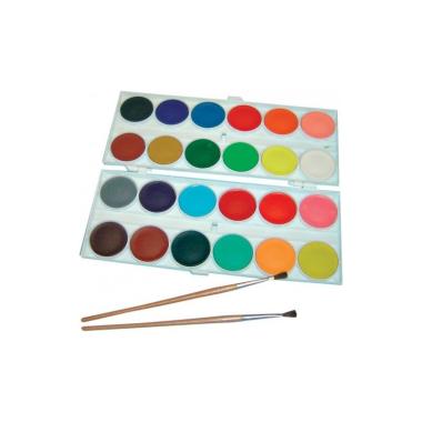 Primo - pastiglie acquerello - scatola in plastica con coperchio tavolozza - 24 pastiglie Ø 30mm + 1 pennello