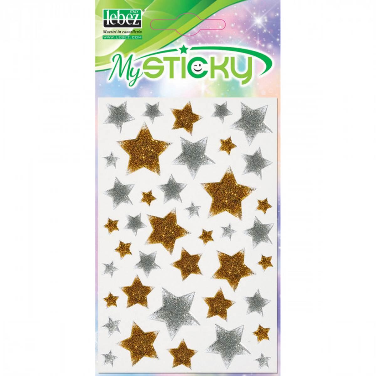 Lebez - stelle adesive glitter a rilievo oro/argento