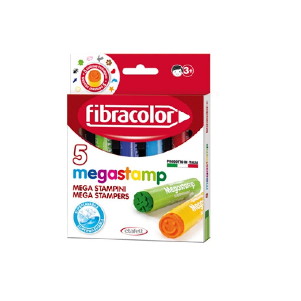 Fibracolor megastamp - pennarello maxi stampini - disegni assortiti - scatola da 5 maxi stampini