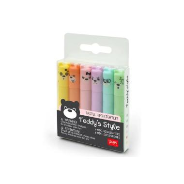 Legami - set of 6 mini pastel highlighters teddy's style - teddy bear