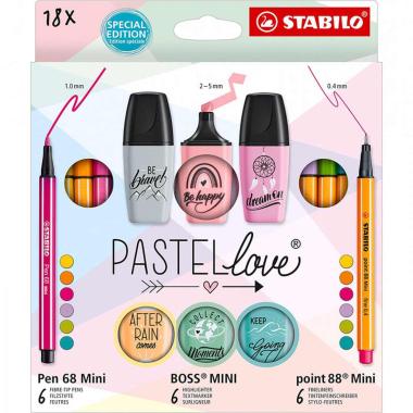 Stabilo - set mini world pastel love 18 pezzi