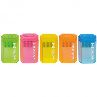 Giotto - temperino contenitore 3 fori (3 in 1) con chiusura e clip