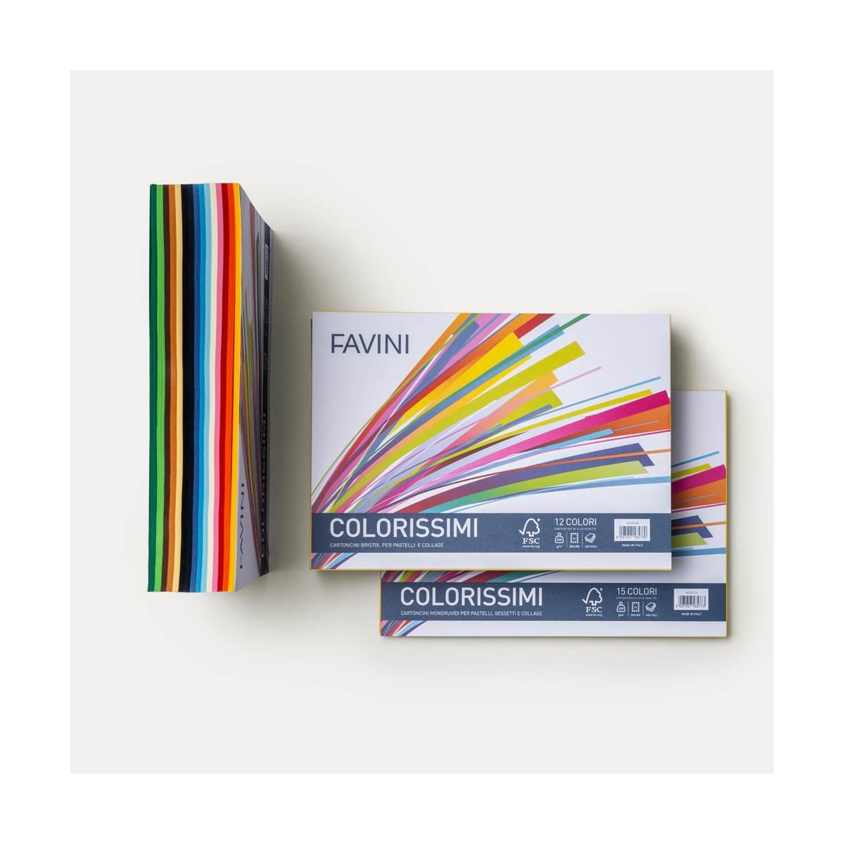 Favini - colorissimi 25  35 cm - 220gr - 200fg ruvidi prisma - 15 colori assortiti