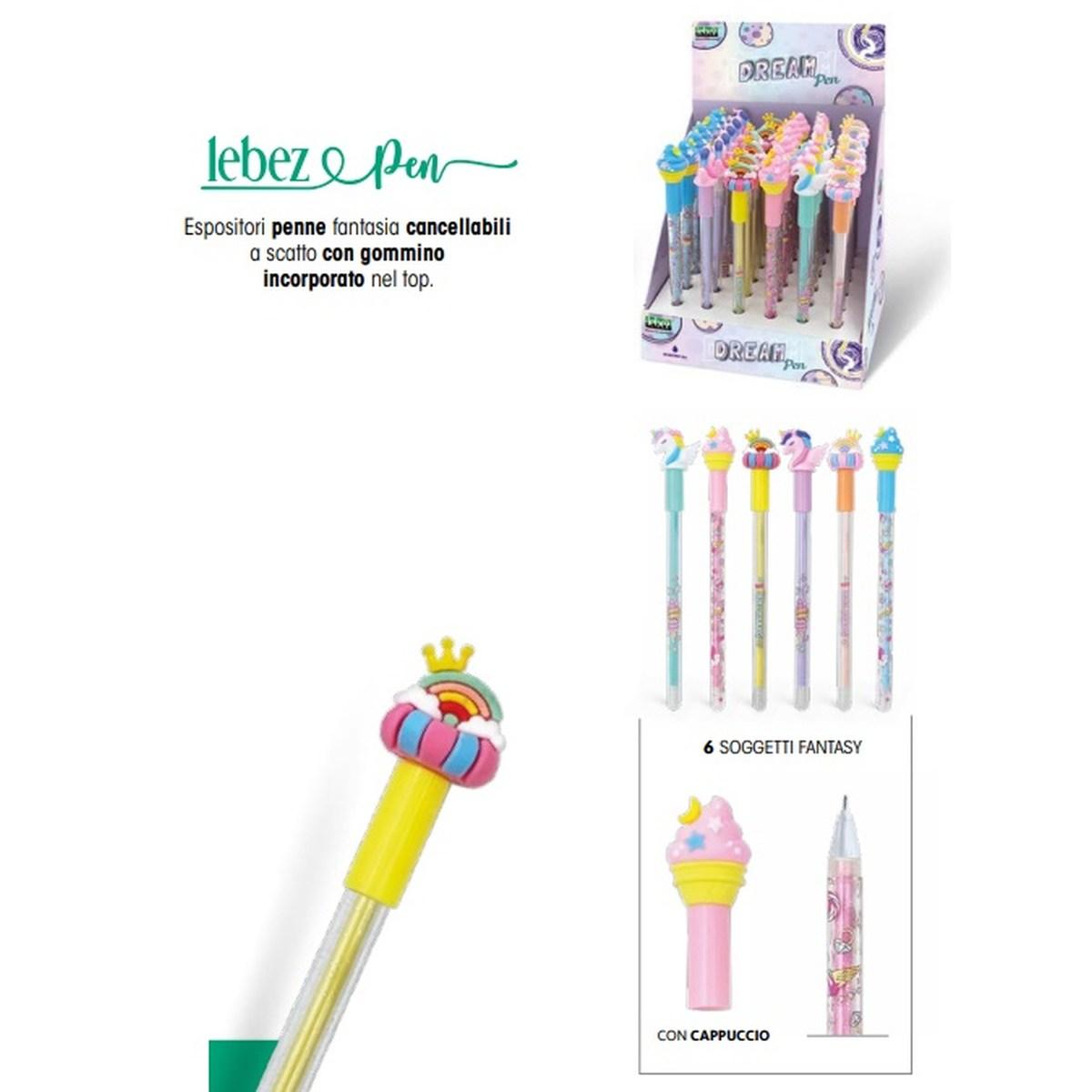 Lebez - penna a sfera cancellabile start - inchiostro blu - 6 soggetti fantasy