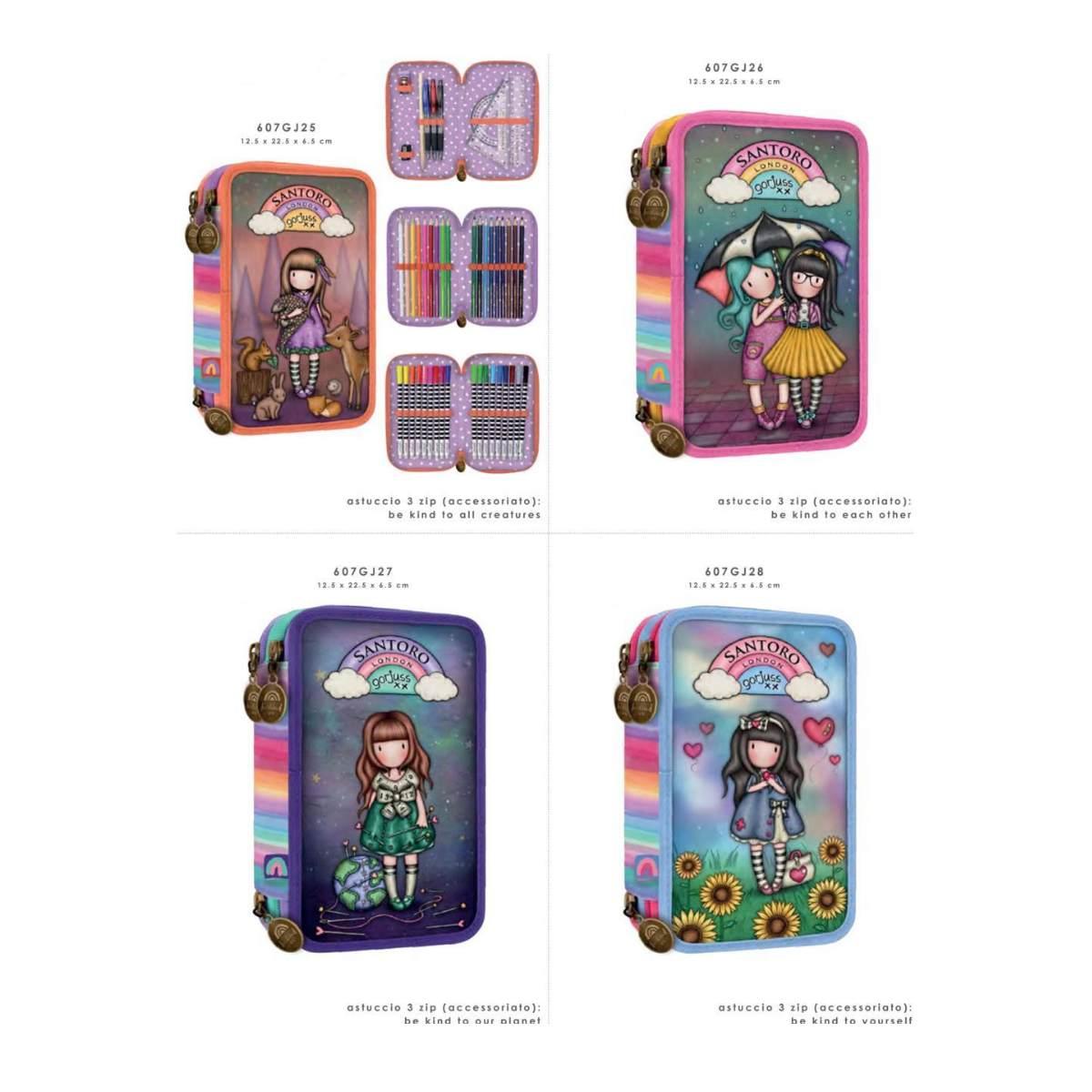 Santoro astuccio 3 zip accessoriato gorjuss