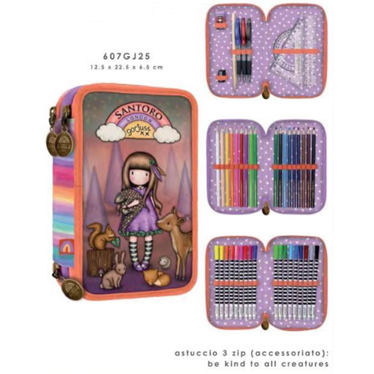 Santoro astuccio 3 zip accessoriato gorjuss