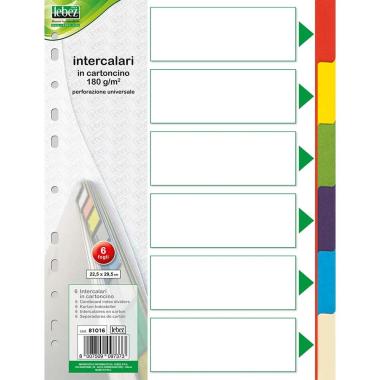 Lebez - set 6 intercalari in cartoncino colorato - 22,5 x 29,7 cm