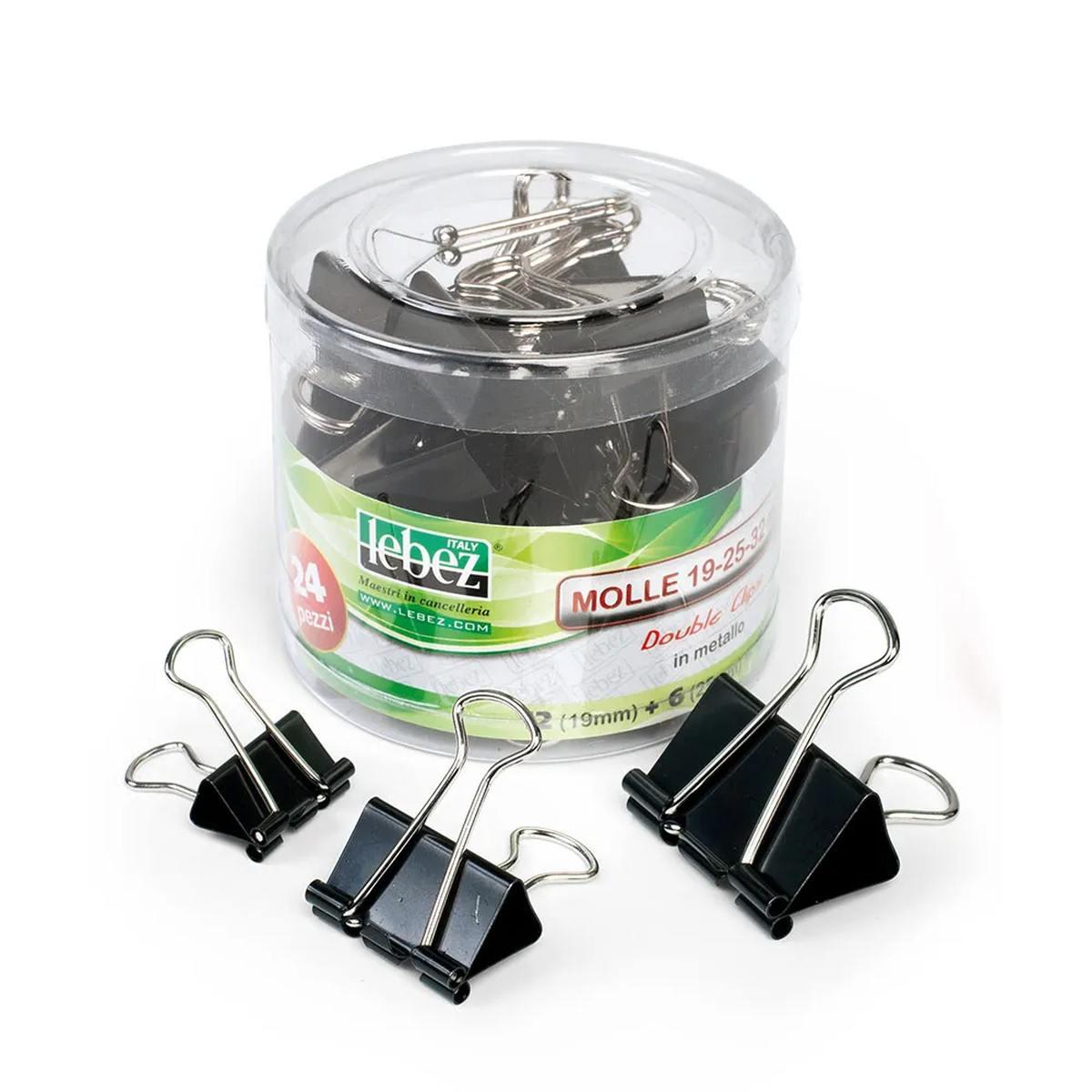 Lebez - molle double clip in metallo in 3 misure assortite - 24 pezzi