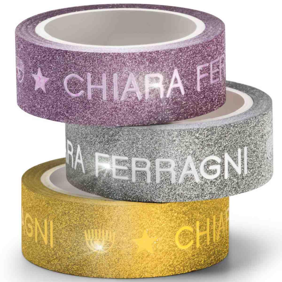 PIGNA - NASTRO ADESIVO GLITTERATO MM.15X4,5 MT. CHIARA FERRAGNI SET 3 PZ. PIGNA<br />