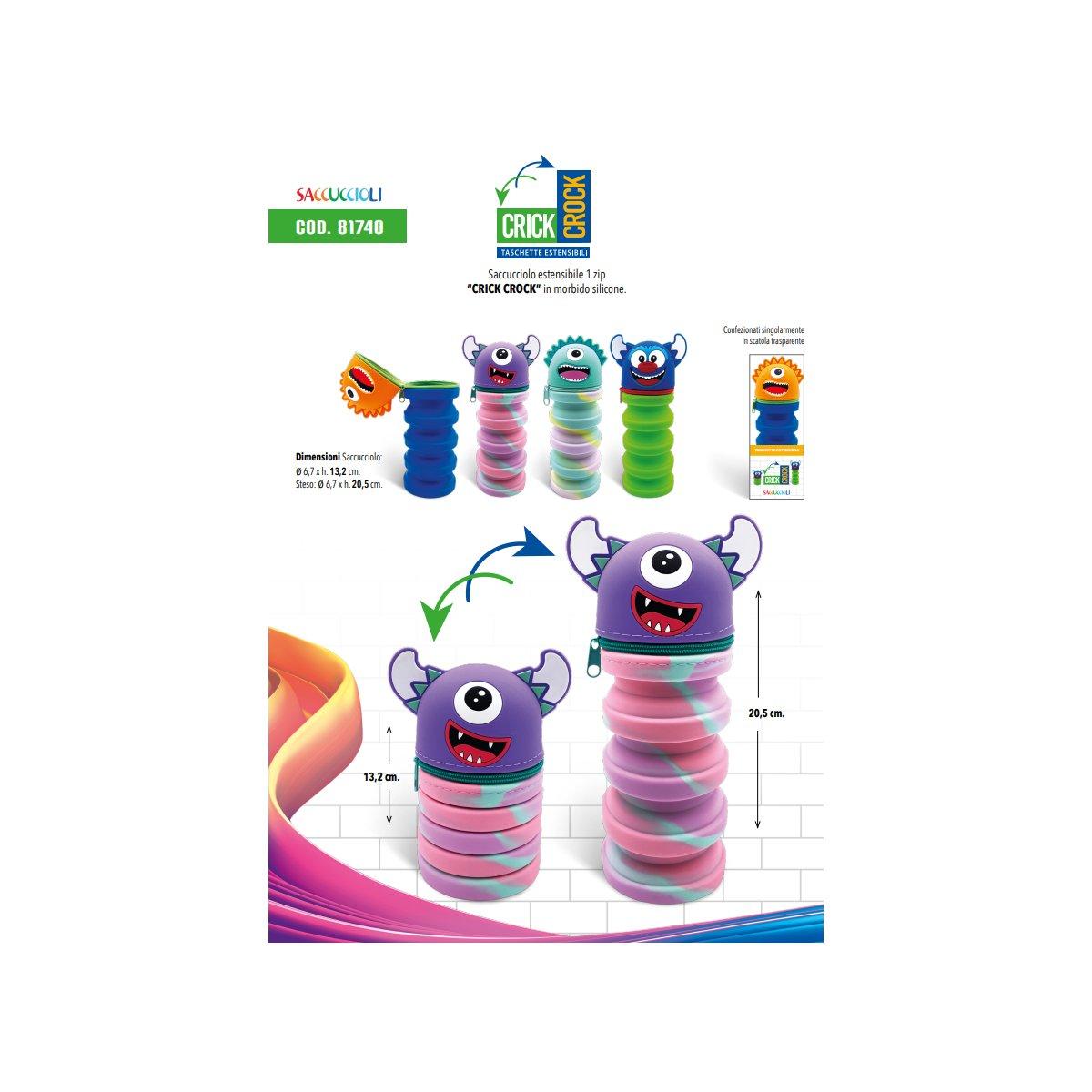 Saccucciolo estensibile 1 zip crick crock in morbido silicone - monsters