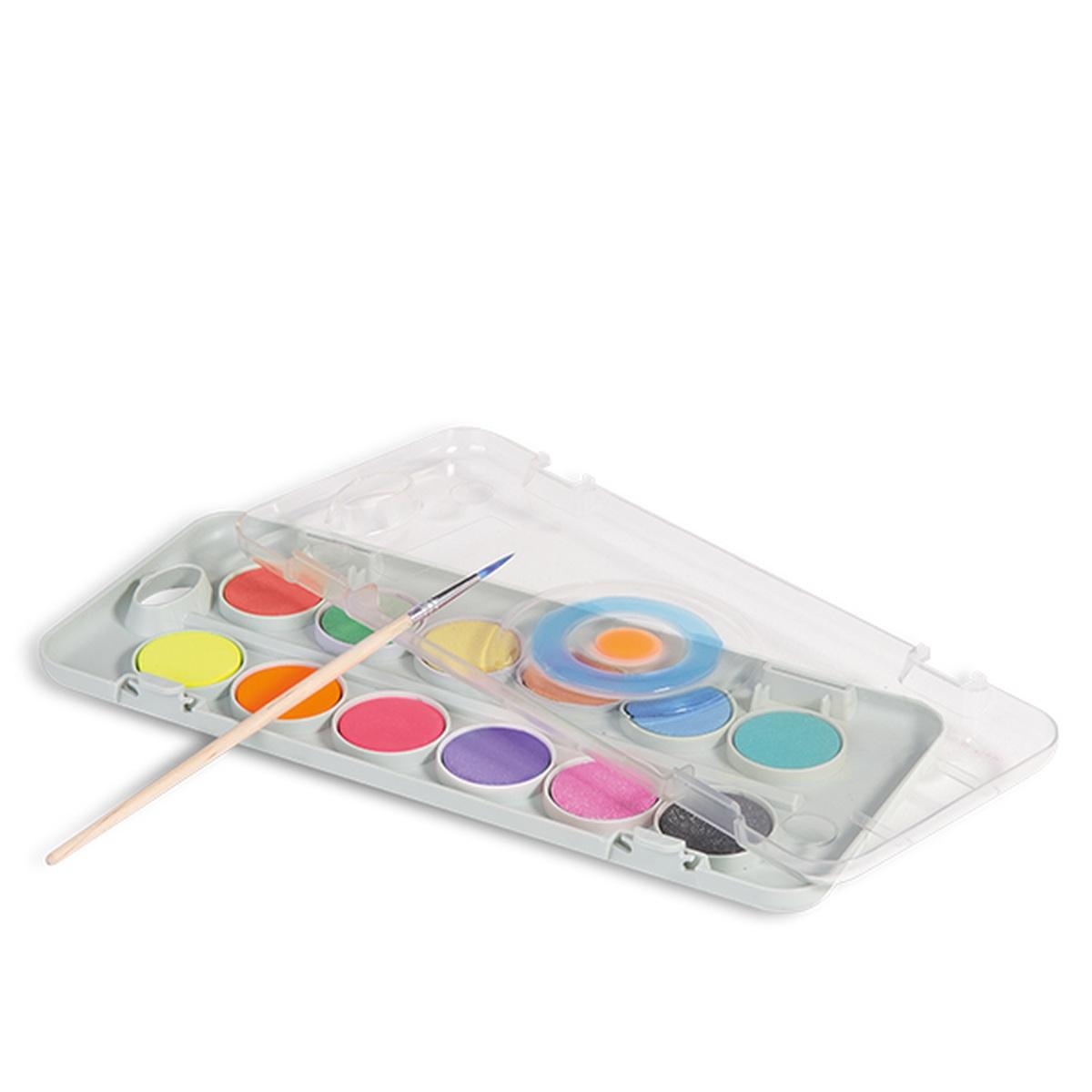 Primo - pastiglie acquerello Ø 30 mm - coperchio tavolozza - 7 colori metallizzati - 5 fluo