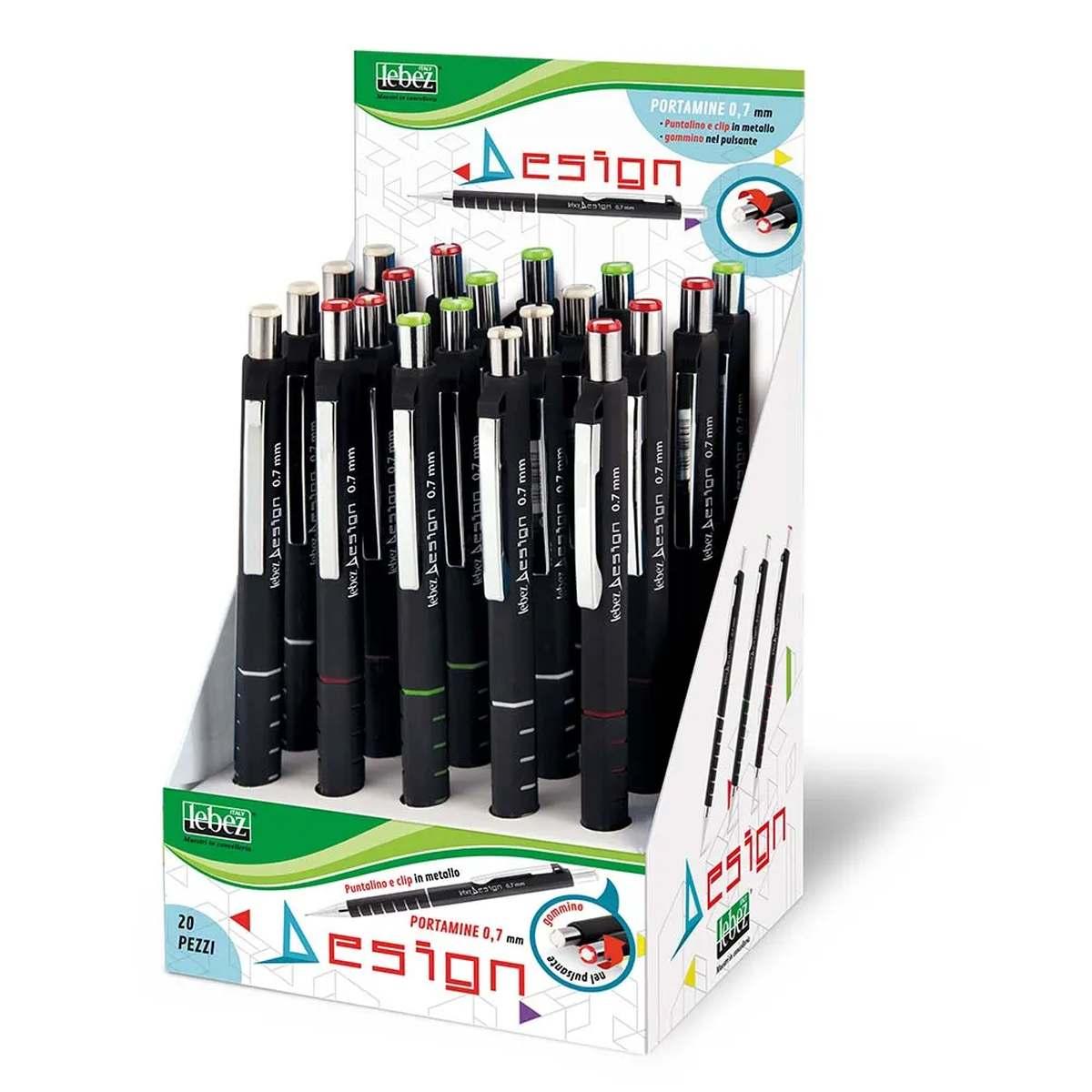 Lebez - portamine 0,7 mm con puntale clip in metallo e gommino