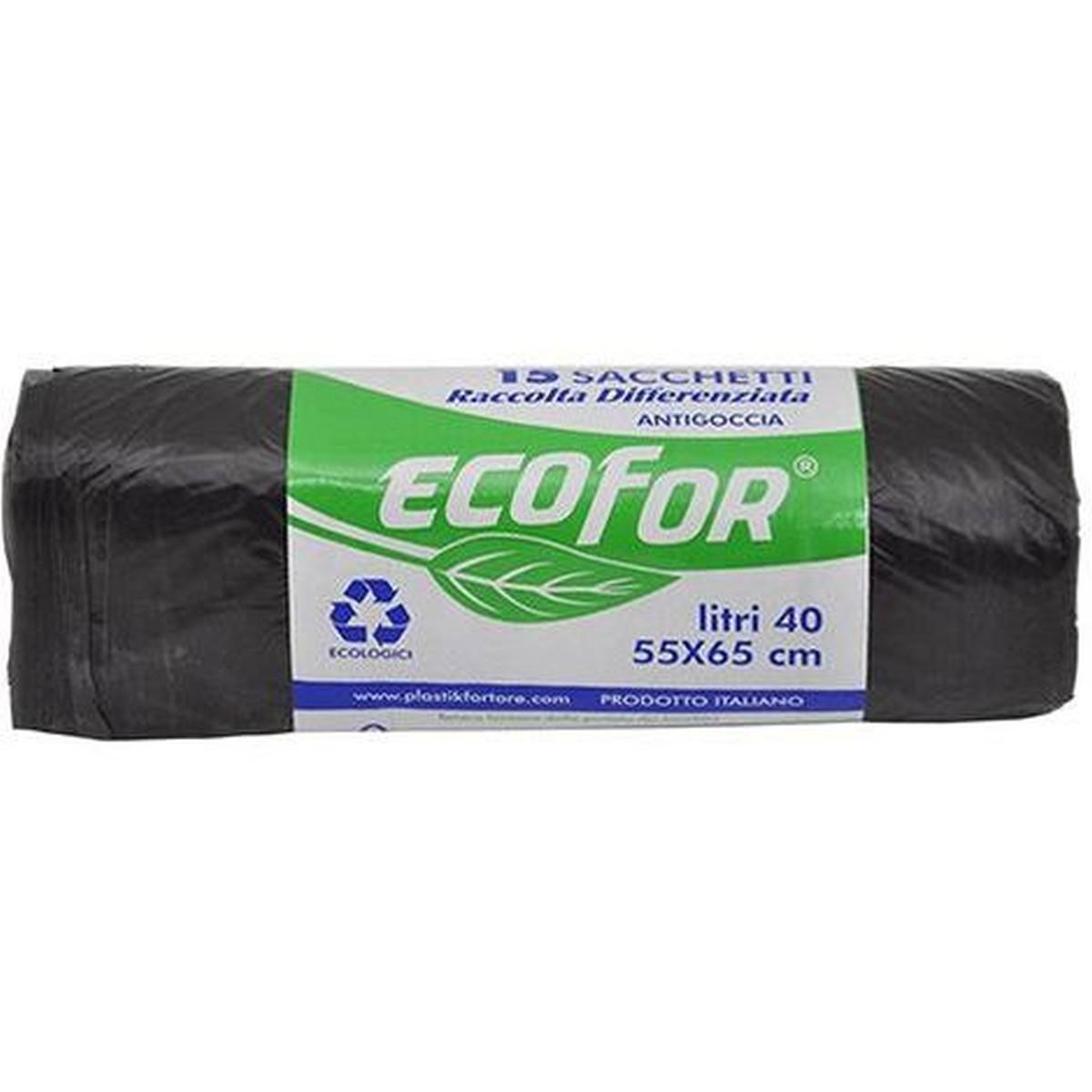 Sacchi ecofor per rifiuti 55 x 65 cm - 40 litri - antigoccia - 15 strappi