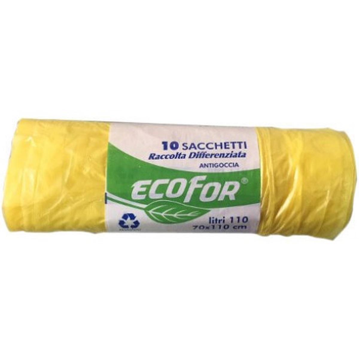 Sacchi ecofor giallo per rifiuti 70 x 110 cm - 110 litri - 12.5 micron - antigoccia - 10 strappi